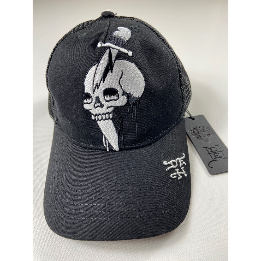 Ed Hardy Hat Black Mesh Trucker Cap Skull And Dagger One Size Fits All Snapback - Picture 2 of 8